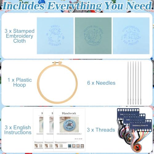 Mindsoft 3 Set Needlepoint Kit for Beginners with Hoop,Christmas Possum - Image 3