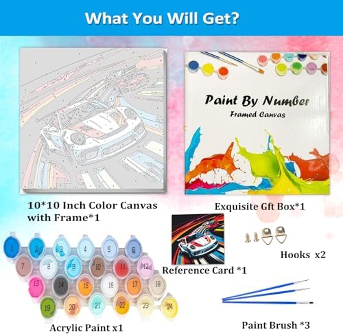 Artunion Framed Paint by Numbers Kit for Adults Beginners & Kids Ages 8-12,Racing Car Paint by Number with Frame,Car Lovers Paint by Numbers Kit on Canvas 10 * 10 Inch Without Easel - Image 4