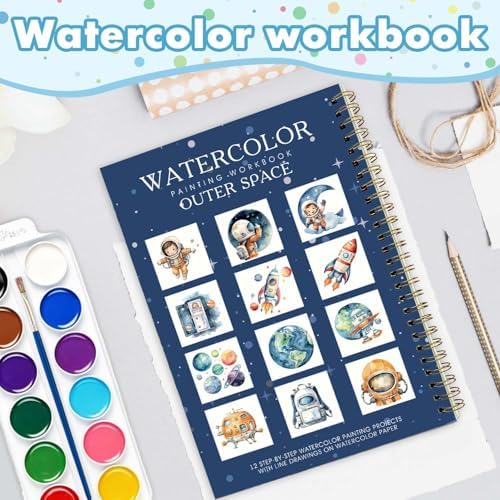 Space Theme Watercolor Workbook,Water Coloring Book with Designs on Premium Paper,12 Beginner Friendly Sketched Illustrations,Perfect for Gifting to Spark Creativity & Joy for Adults - Image 5
