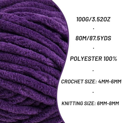 Chenille Blanket Yarn for Crocheting Size 5 Bulky Yarn Violet - Image 2