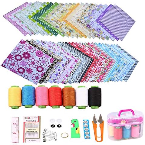 50 Pcs 4" x 4" Craft Fabric, Craft Bundle Patchwork, Pre-Cut Quilt Squares, Quilting Fabric Bundles with Sewing Kit for DIY Artcraft Pattern by ZYNA