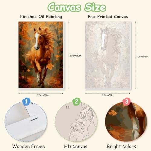 Spandrel Framed Paint by Numbers Horse Kit for Adult, Autumn Adult Paint by Number Kits on Canvas, DIY Acrylic Oil Easy Fall Painting by Numbers Thanksgiving for Home Wall Decor, 8x12in - Image 2