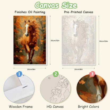 Spandrel Framed Paint by Numbers Horse Kit for Adult, Autumn Adult Paint by Number Kits on Canvas, DIY Acrylic Oil Easy Fall Painting by Numbers Thanksgiving for Home Wall Decor, 8x12in - Image 2