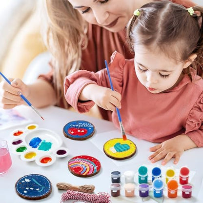 Shuttle Art Natural Wood Slices 70 PCS 2.8-3.1 Inches Craft Wood Ornament Kit, Unfinished Predrilled Wooden Circles with Hole, Jute Twine, Acrylic Paint, Markers for DIY Decoration - Image 6