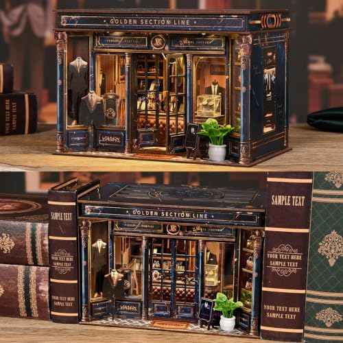 fifijoy DIY Miniature Dollhouse Kit - 3D Wooden Puzzle Book Nook Kit with LED Light, Miniature House Bookshelf Insert Decor for Adults, Creative Gift for Family and Friends (Golden Section Line) - Image 2