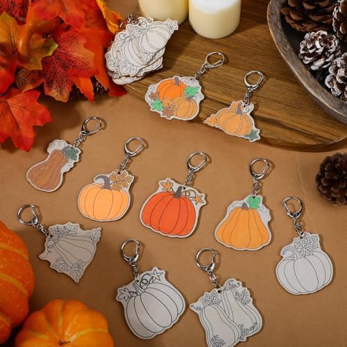 Trnayi 36 Pcs Pumpkin Fall Wood Keychain Color Your Own DIY Craft - Image 3