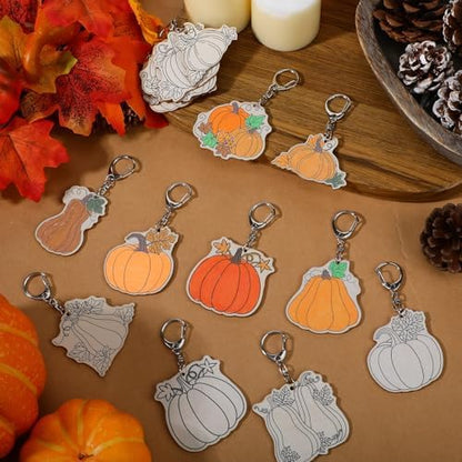 Trnayi 36 Pcs Pumpkin Fall Wood Keychain Color Your Own DIY Craft - Image 3