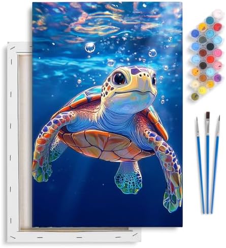 Sea Turtle Framed Paint by Numbers Kit for Adults Beginner & Kids Ages 8-12 by Yezavesu