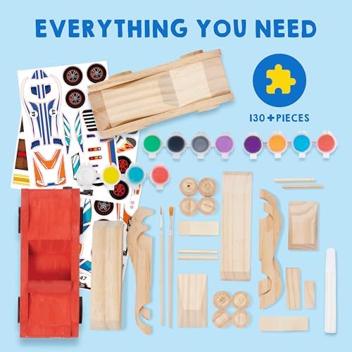 Klever Kits 4 DIY Wooden Race Cars-Build & Paint Your Own Wood Craft Kit, 4 Race Cars Toy, Easy to Assemble Arts Crafts Kit, Birthday Party Presents for Kids Boys and Girls - Image 3