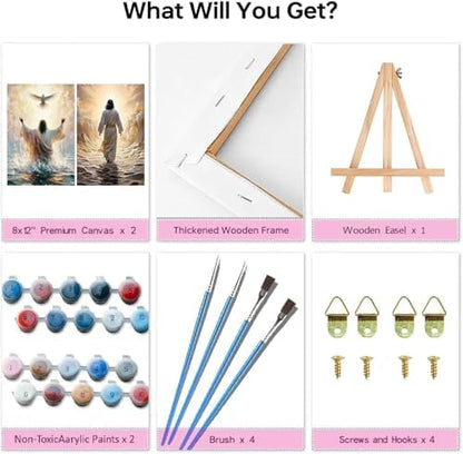 KYOQFVN 2 Pack Jesus Paint by Numbers Kit for Adults with Frame - Jesus Paint by Number Kits on Canvas with Wooden Easel, DIY Acrylic Oil Painting for Home Wall Decor8x12inch - Image 2