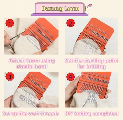 YFXJC Mini Darning Loom, Darning Egg Weaving Tool Set with Small Weaving Loom Kit with 14 Pcs Large Eye Needles 50 Colors Darning Thread for DIY Handicraft Home Sewing Care (Orange-Egg) - Image 5