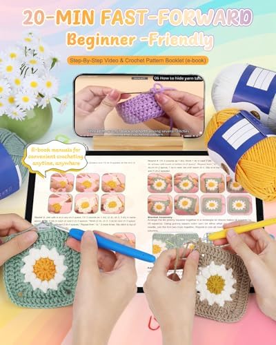Coopay Crochet Kit for Beginners, Easy Granny Square Crochet Blanket Kit - Image 2