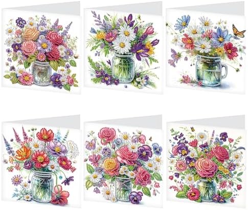 Tontut 6pcs Diamond Art Painting Greeting Card, Pretty Vase Beautiful Flowers 5D DIY Special Shape Diamond Painting Christmas Birthday Greeting Card Creative Gifts by Tontut