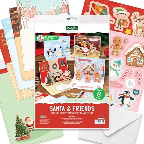 Katy Sue Santa & Friends Pop Up Christmas Card Making Kit. Makes Eight 5 x 7 Inch Christmas Cards. Kit Contains Cards, Pop Up Inserts, Envelopes, Instructions & Embellishments. - Image 2