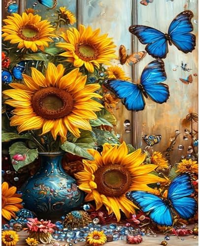 Paint by Numbers Kit for Adults, Sunflower & Butterfly Design, 16x20 Inch by Okarina
