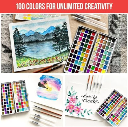 Premium Watercolor Paint Set Bundle with 100 Vibrant Colors for Adults - Image 3
