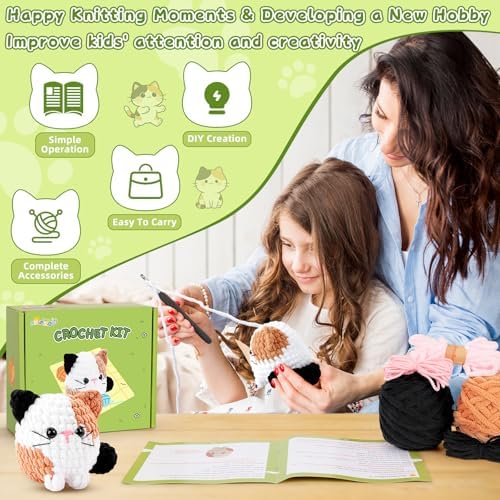 Cat Crochet Kit for Beginners-Calico Cat Crochet Kits for Adults Kids, Crochet Starter Kit with Step-by-Step Video Tutorials,Crochet Animal Kits Learn to Crochet Kits for Adults Kids - Image 4