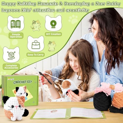 Cat Crochet Kit for Beginners-Calico Cat Crochet Kits for Adults Kids, Crochet Starter Kit with Step-by-Step Video Tutorials,Crochet Animal Kits Learn to Crochet Kits for Adults Kids - Image 4