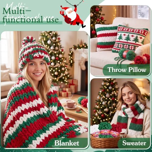 Threlaco 6 Skein Christmas Loop Yarn for Finger Knitting, Red, Green, White - Image 4