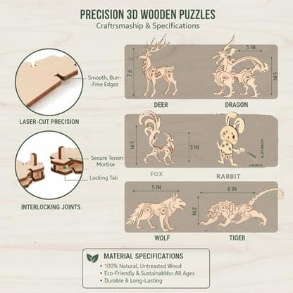 3D Wooden Animal Puzzle, Adult DIY Assembly Craft Kit, Paintable Handmade Ornament, Creative Home Decor, 6Pcs Set - Image 6