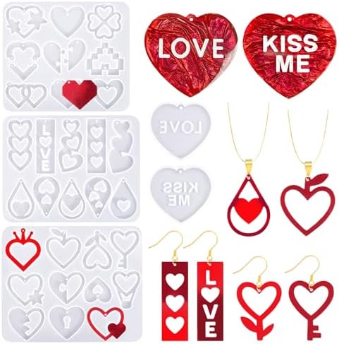 YODOYO Heart Earrings Resin Molds 5pcs Love Theme Keychain Making Mold by YODOYO
