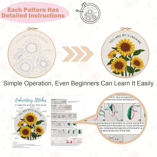 Nuberlic 3 Pack Embroidery Kit for Beginners, Floral Cross Stitch Kit - Image 5