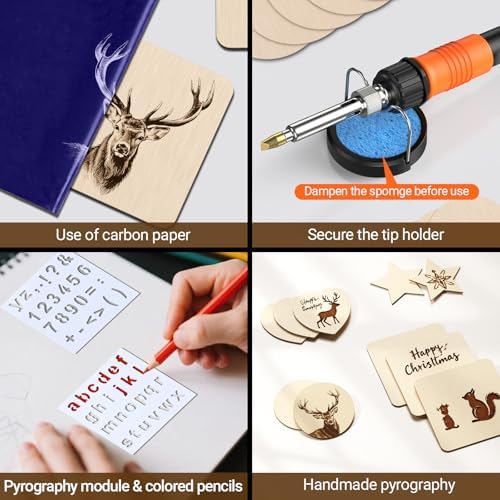Wood Burning Kit with Digital LCD Display, 100W Fast Heating Pyrography Tool Set, Adjustable 392–932°F Temperature, 29 Tips, Stencils, Colored Pencils & Wood Pieces for Beginners and Professionals - Image 6