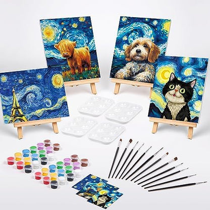 VOCHIC 4 Pack Sip and Paint Kit, Pre Drawn Canvas for Painting for Adults, Girls Night, Couples Painting Kit Date Night Games with Pictures to Paint Starry Sky Party Supplies (8 x 10 in) - Image 3