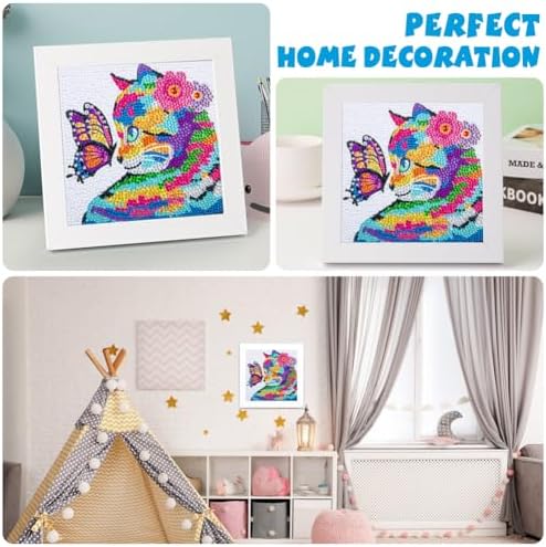 QEUOYSS Diamond Art Kit for Kids with Wooden Frame Art and Crafts for Kids Ages 6-8 -10-12 Easy to DIY Diamond Art for Kid and Adult Beginners Home Wall Decoration (Butterfly cat) - Image 4