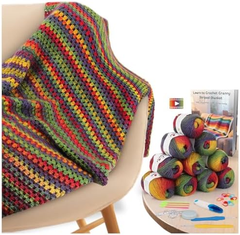Aeelike Crochet Blanket Kit for Adults,Vedio Tutorial,Wool Yarn 10 Skeins by Aeelikescrochetworld