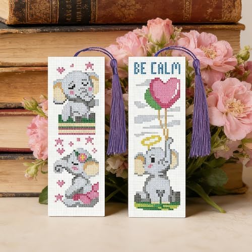 INFUNLY 6 Pcs Cute Elephant Cross Stitch Bookmark Kit with Tassels, Stamped Pre-Printed Bible Verse Embroidery for Adults Beginners, DIY Floss Scissors Needles Tool Set, Craft Gift for Book Lovers - Image 6