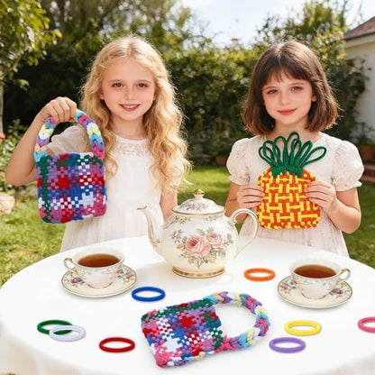 FEBSNOW 180 Pieces Rainbow Potholder Loom Kit Elastic Loops Potholder Maker - Image 6