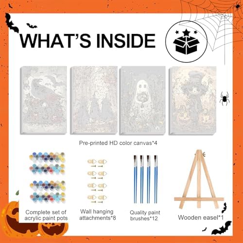 4 Pack Paint by Numbers Kit for Adults - Wooden Easel, Halloween Paint by Numbers with Frame, Halloween Adult Painting by Number Kits on Canvas, Easy Oil Painting Arts Gift Wall Decor 8x12inch - Image 6