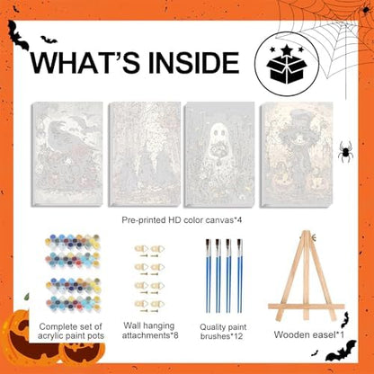 4 Pack Paint by Numbers Kit for Adults - Wooden Easel, Halloween Paint by Numbers with Frame, Halloween Adult Painting by Number Kits on Canvas, Easy Oil Painting Arts Gift Wall Decor 8x12inch - Image 6