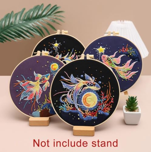 Konrisa Stamped Embroidery Kit for Adults, 3 Set Elegant Goldfish DIY Sewing Needlepoint Cross Stitch Kit with Embroidery Floss,Hoops,Color Thread,Needle,1 pc Hoop - Image 4