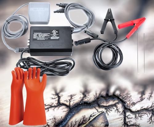 Lichtenberg Machine, Fractal Wood Burning Kit, 10KV 30mA Electric Wood Burner with Transformer, Rods, Clamps & Foot Pedal, with HIgh Voltage Insulating Gloves by VQP