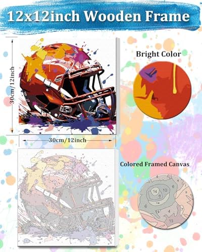 TOCARE Framed Paint by Numbers Kit for Adults Beginners& Kids Ages 8-12, 12x12inch Sport Helmet Paint by Number with Frame, Cartoon Helmet Paint by Numbers Framed Canvas(Without Easel) - Image 2