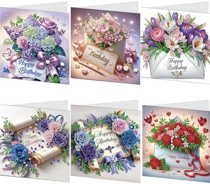 6 Pcs Diamond Painting Greeting Cards Kit Birthday Hydrangea Rose Flower with Envelopes, 5D DIY Special Shaped Rhinestone Art Card Making Kits for Adults, Holiday Blessing Postcards Craft Gifts by Unknown