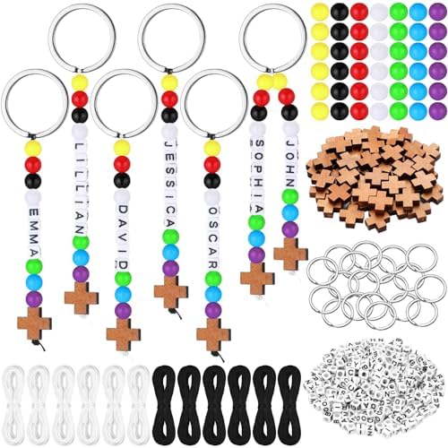 Landical 564 Pcs Wood Cross Keychain Making Kit DIY Name Bead Craft by Landical