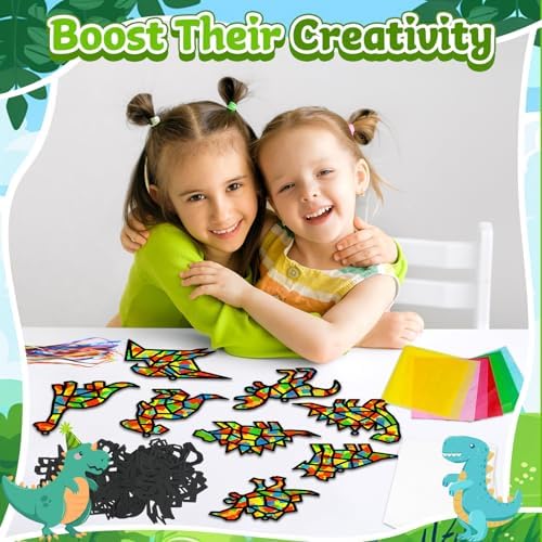 Lonfliness 32Sets Dinosaur Suncatchers Crafts Kit DIY Dino Window Stained Glass Effect Paper Dinosaur Animal Home School Classroom Decoration Art Craft Creative Activity Project Kid Gift Favor - Image 5