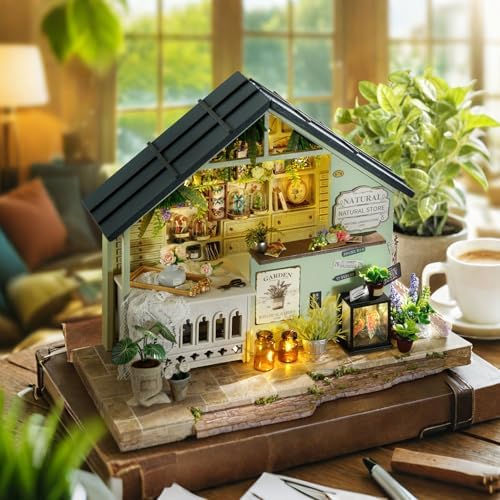 CUTEROOM Miniature House Kits for Adults, Mini Dollhouse Wooden Furniture Kit, DIY Craft Kits Creative Room Tiny House for Decoration- Plants Studio - Image 5