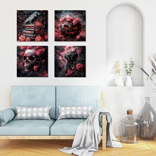 GHHKUD 4 Pack Halloween Paint by Numbers Kits for Adults with Frame, DIY Halloween Paint by Numbers for Beginners, Painting by Numbers on Canvas Gifts for Home Decor 20x20cm - Image 3