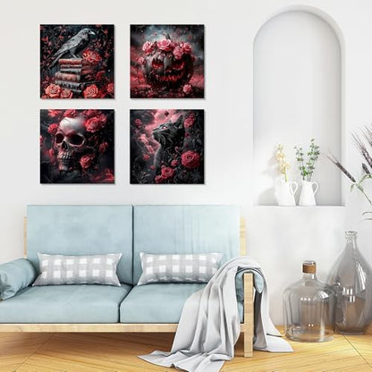 GHHKUD 4 Pack Halloween Paint by Numbers Kits for Adults with Frame, DIY Halloween Paint by Numbers for Beginners, Painting by Numbers on Canvas Gifts for Home Decor 20x20cm - Image 3