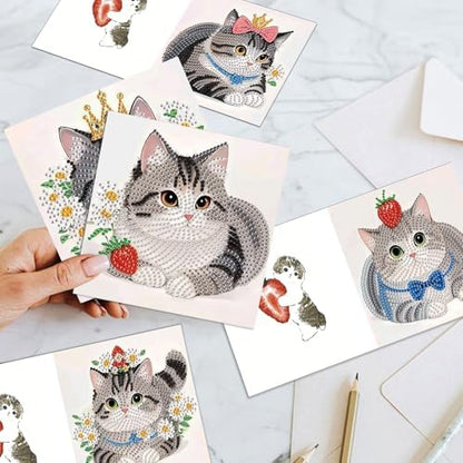 jinglinhh 12pcs Diamond Art Painting Hat Kitten Greeting Cards with Envelopes, DIY Card Making Kits for Adults, Diamond Art Christmas Cards for Birthday Holiday Gifts - Image 6