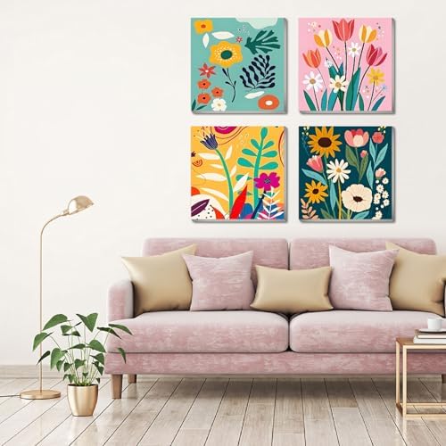 FQOVKYN 4 Pack Paint by Numbers Kit for Adults with Frame Flower Easy, Abstract Art Floral Framed Painting by Numbers on Canvas, DIY Acrylic Watercolor Oil Paint Kits for Home Decor 8 x 8 Inch - Image 4