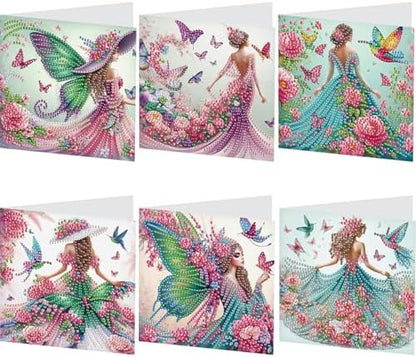jinglinhh 6pcs Butterfly Flowers Fairy Girl Diamond Art Painting Greeting Cards with Envelopes, DIY Card Making Kits for Adults, Diamond Art Postcards Holiday Cards Craft Gifts by Unknown