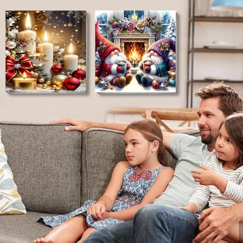 VIGEGU 2 Pack Christmas Paint by Numbers Kit for Adults with Framed,Gnome Candle Paint by Number DIY Adult Paint by Number Kits for Wall Decor 10x10in - Image 4