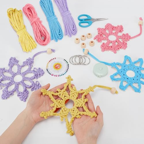 ACRNIGHEET 4pcs Snowflake Christmas Macrame Kit for Beginners, Xmas Tree Hangings Kits, Learn to Macrame with Step-by-Step Tutorials, Christmas Gifts - Image 5