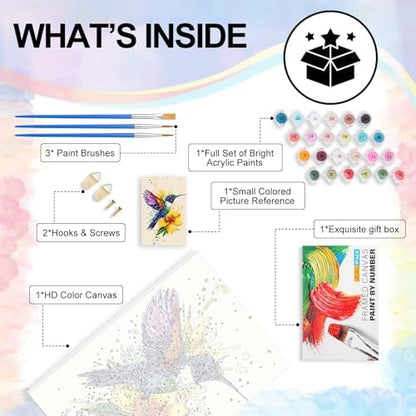 Framed Paint by Numbers Kit for Adults Beginner & Kids Ages 8-12, Hummingbird Paint by Numbers With Frame, DIY Watercolor Number Painting for Adults Hummingbird for Home Wall Decor Gift 8x 12 inch - Image 5