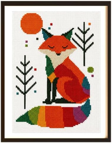 Zhenqing Rainbow Fox Cross Stitch Kit - 11CT Pre-Printed 28x38cm Fabric with Threads & Needle (No Tools) (68571) by ZhenqingHomeFlagship